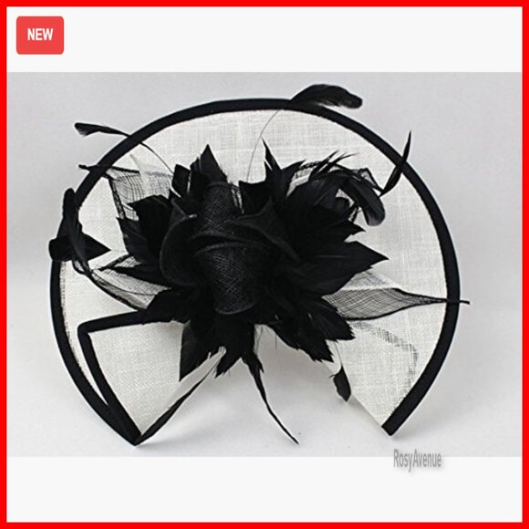 Large Mesh Fascinator Hat with Feathers Rhinestone Bow Derby Tea Party main image 4